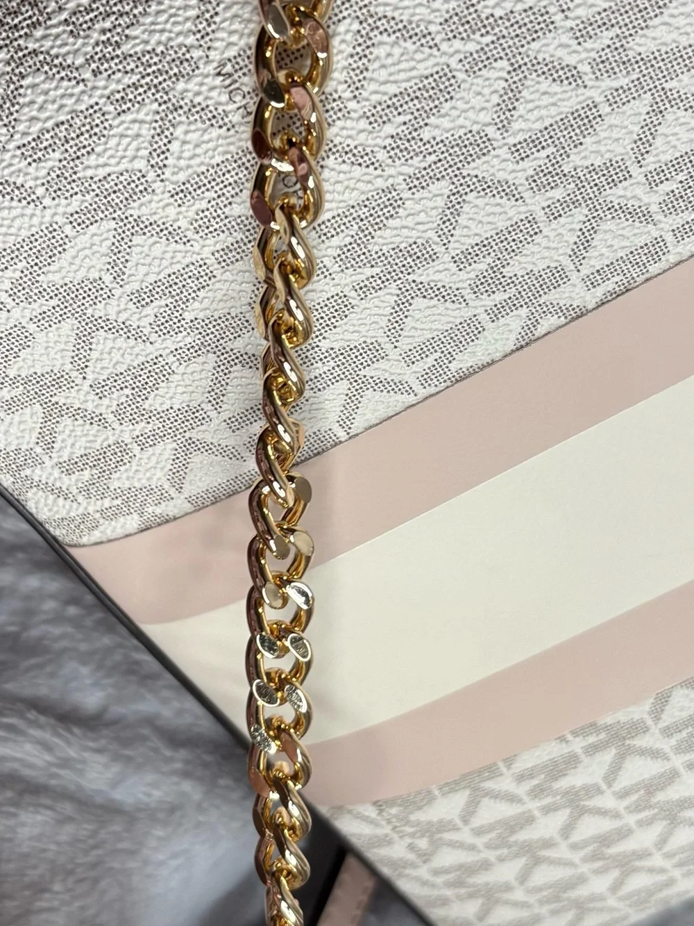 Michael Kors Blush Pink and Cream Signature Crossbody with Gold Hardware